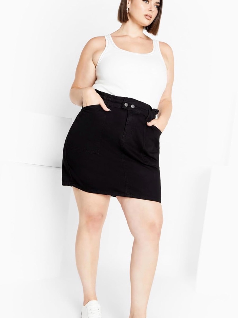 City Chic Black Denim Mini Skirt